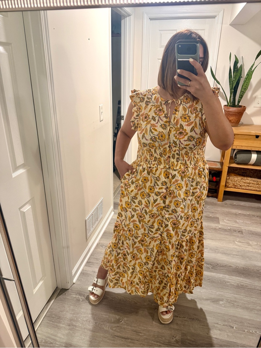 Sonoma Yellow Floral Maxi Dress 2XL Plus Size Boho Prairie Smocked Cottagecore